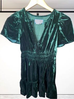 Anthropologie The Somerset Mini Dress: Velvet Edition Emerald Green Womens Sz XS
